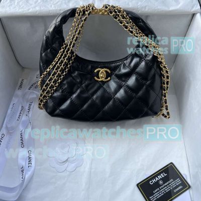 Replica Chane1 Black Calfskin HOBO Bag